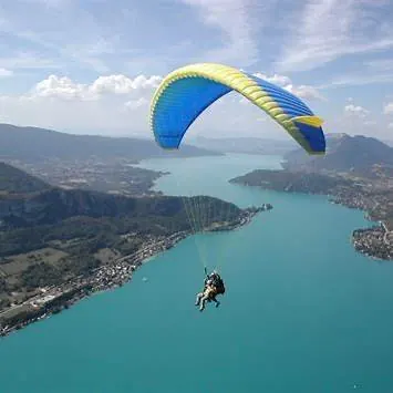 Paraglider wing over Lake Annecy