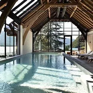 Indoor pool under a timber roof